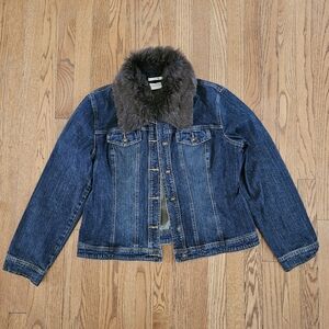 Axcess By Liz Claiborne Blue Denim Jacket Detachable Faux Fur Collar Size XL